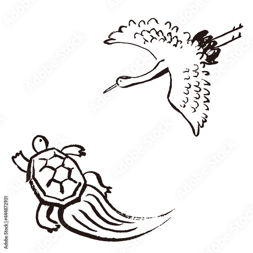 鶴と亀の墨絵セット