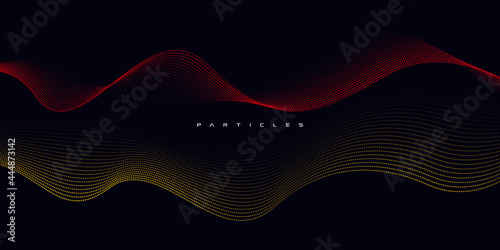 Wave vector element with abstract colorful dots line on dark background. particles flow motion  illustration use for banner, poster, website. 
