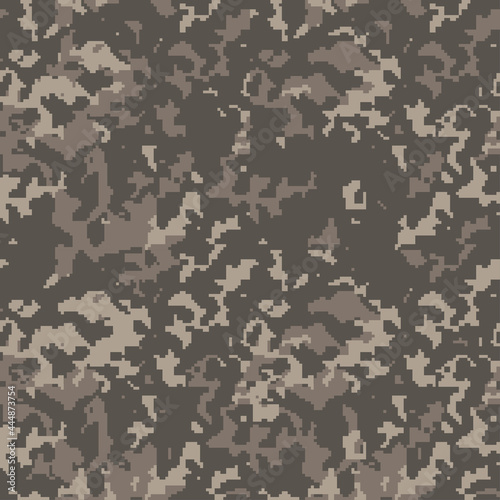 Digital camo background. Seamless camouflage pattern. Military texture. Desert brown color. Vector fabric textile print designs.