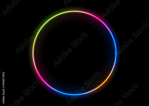 Multicolored neon glowing ring circle abstract design. Vector background