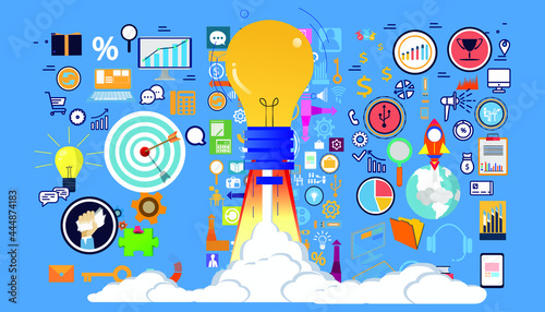 Light bulb Startup for success.icon set idea and concept creativity illustration business innovation technology modern. 