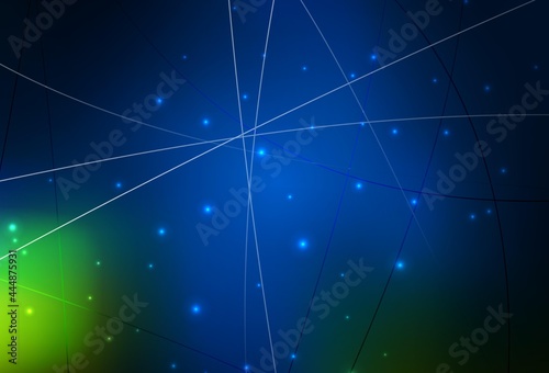 Dark Blue, Green vector backdrop with lines, circles.