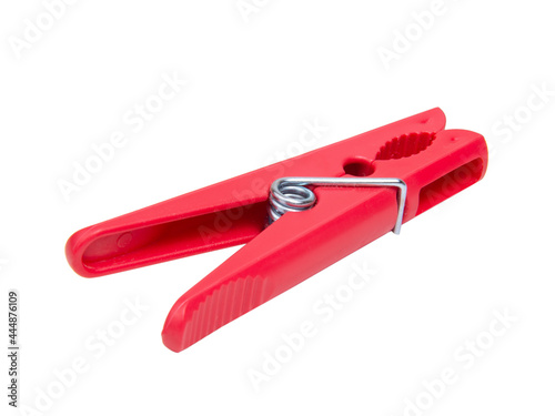 Red clothes pin plastic isolated on the white background