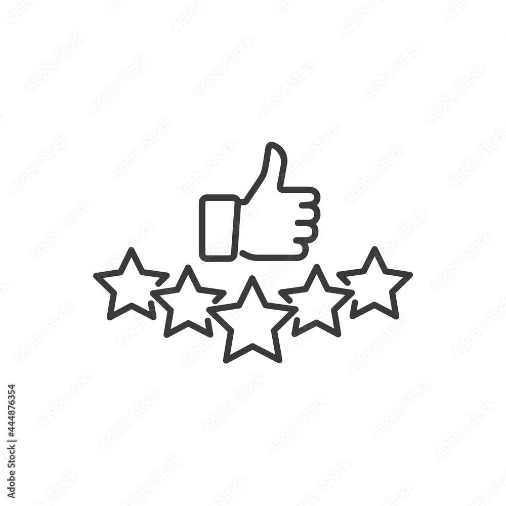 Customer review icon, quality rating, feedback, five stars line symbol on white background. Customer review icon, quality rating, feedback, five stars line symbol on white background.