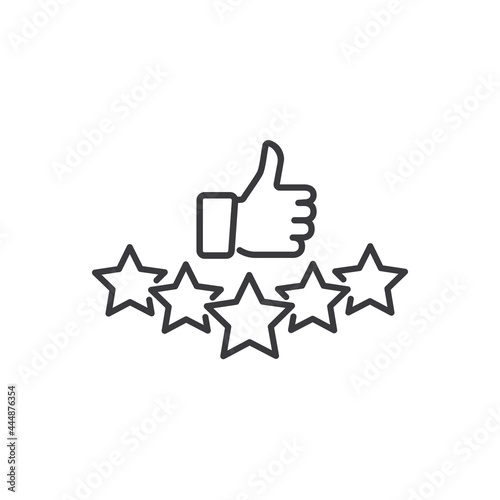 Customer review icon, quality rating, feedback, five stars line symbol on white background.