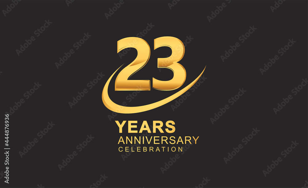 23rd years anniversary with swoosh design golden color isolated on black background for celebration 23rd years anniversary with swoosh design golden color isolated on black background for celebration