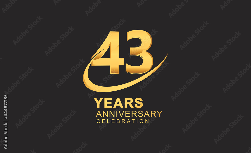 43rd years anniversary with swoosh design golden color isolated on black background for celebration 43rd years anniversary with swoosh design golden color isolated on black background for celebration