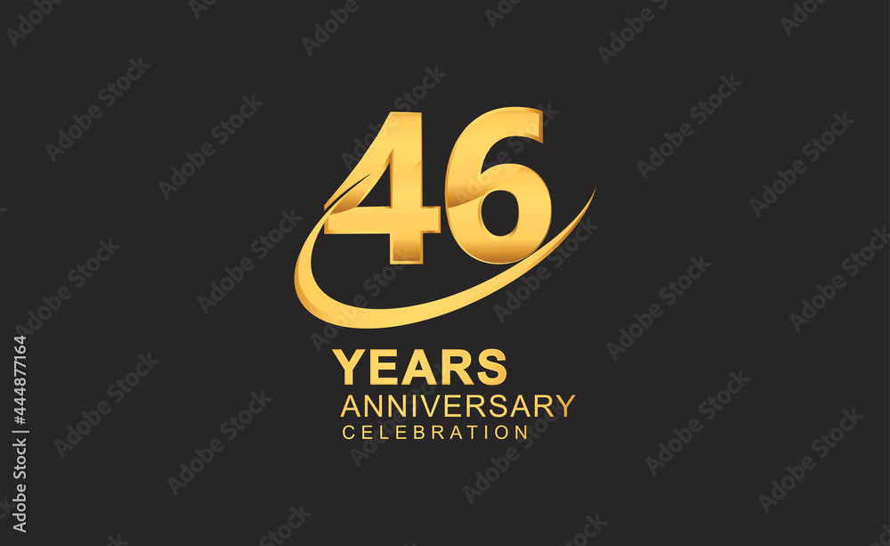 46th years anniversary with swoosh design golden color isolated on black background for celebration 46th years anniversary with swoosh design golden color isolated on black background for celebration