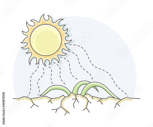 Arid Land and Drought as Natural Cataclysm Line Vector Illustration