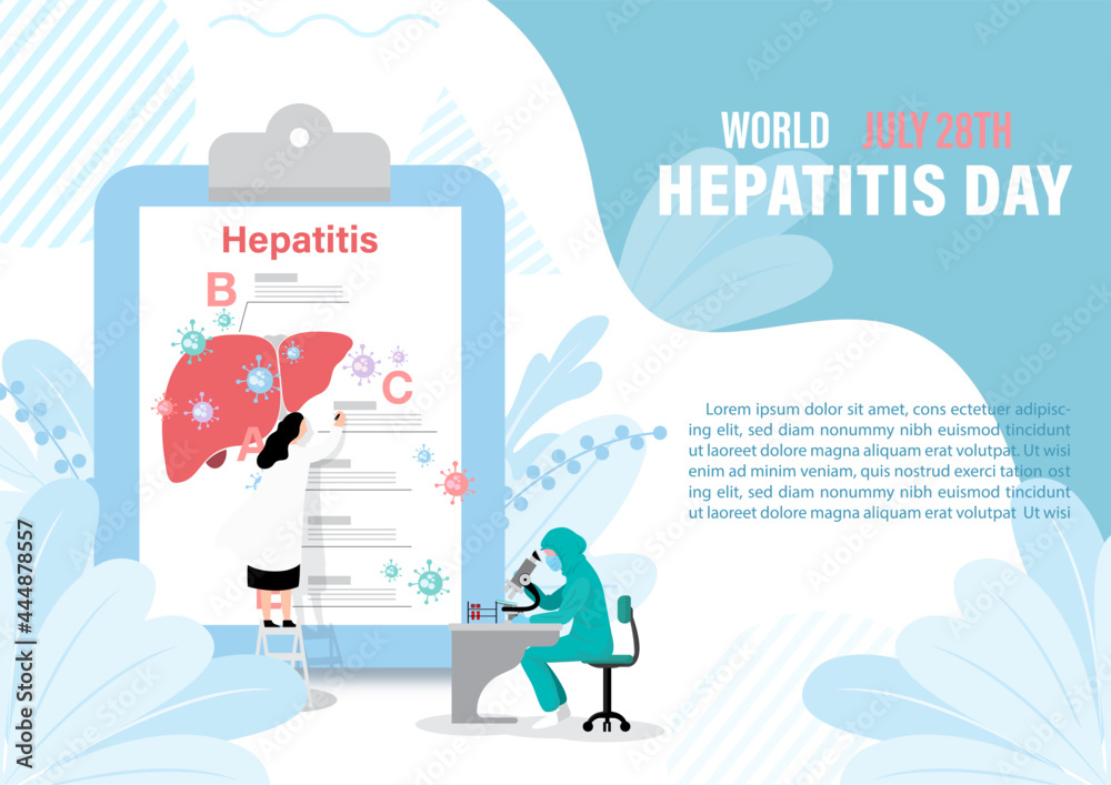 Concept of hepatitis A, B, C, D,. World hepatitis day poster's campaign in flat style and vector design. - obrazy, fototapety, plakaty 