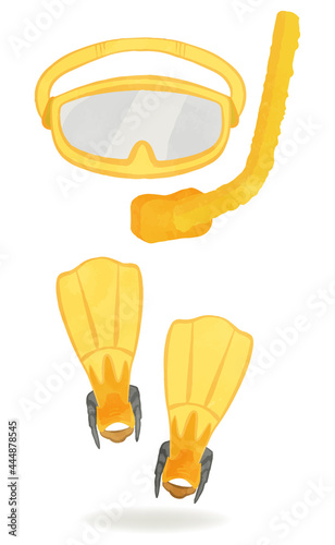 Cute yellow snorkeling tool set