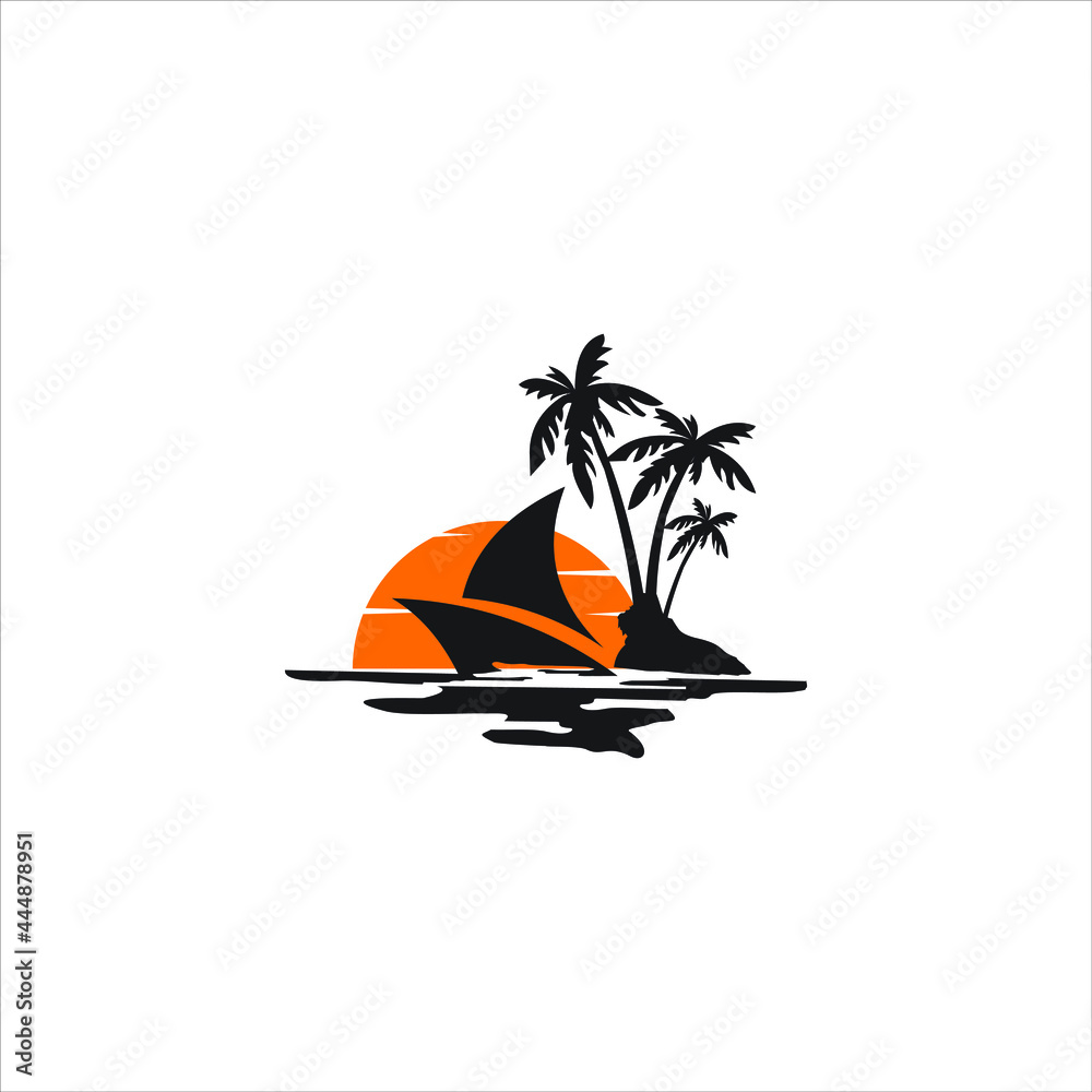 Tourism and Sport logo beach and palm tree illustration