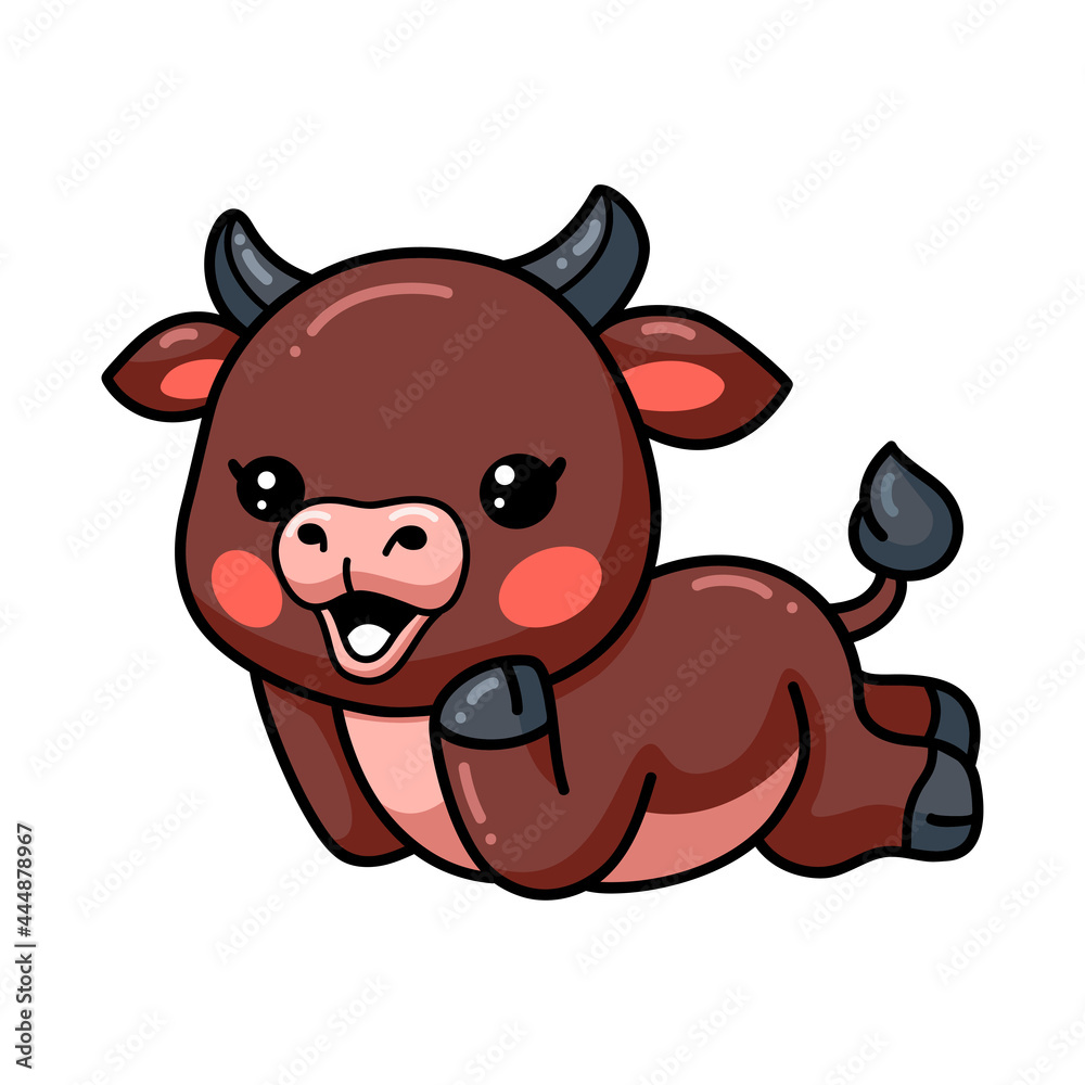 Cute baby bull cartoon laying down Stock Vector | Adobe Stock