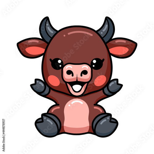 Cute baby bull cartoon sitting