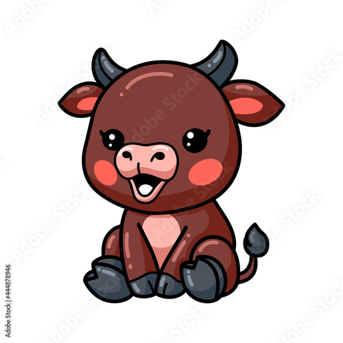 Cute baby bull cartoon sitting