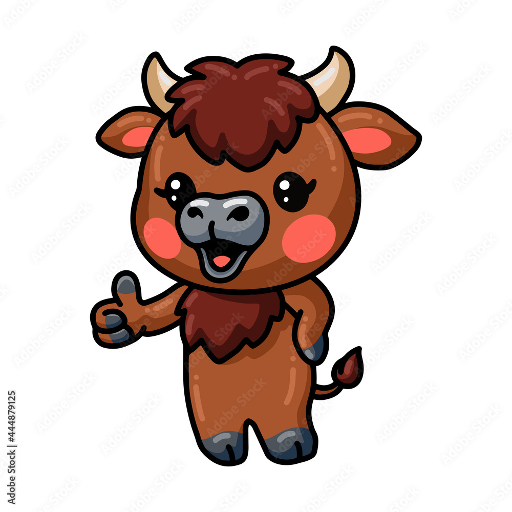 Fototapeta premium Cute baby bull cartoon giving thumb up