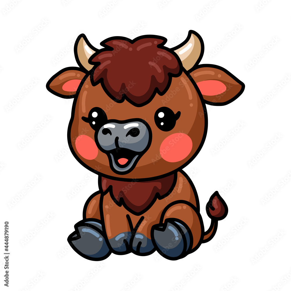Fototapeta premium Cute baby yak cartoon sitting