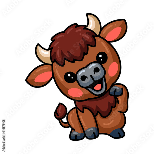 Cute baby yak cartoon sitting