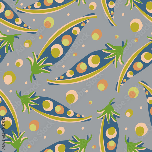 Seamless vector colorful pattern design illustration of cartoon peas in dull grey tones