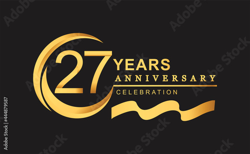 27th anniversary design logotype golden color with ring and gold ribbon for anniversary celebration photo
