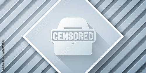 Paper cut Censored stamp icon isolated on grey background. Paper art style. Vector
