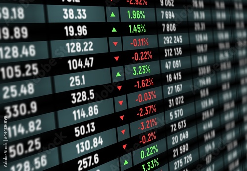 Stock exchange board, market index graphs and charts, vector background. Stock exchange board prices on screen display, tickers, financial data numbers and electronic trade rates