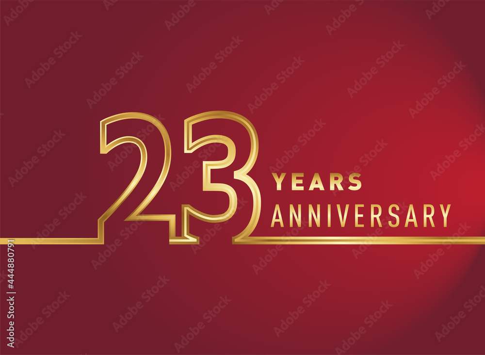 23rd years anniversary logotype, gold colored isolated with red background, vector design for celebration, invitation card, and greeting card