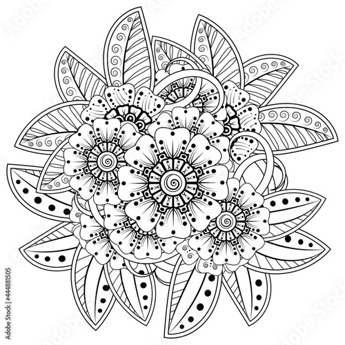 Mehndi flower for henna, mehndi, tattoo, decoration. decorative ornament in ethnic oriental style. doodle ornament. coloring book page.
