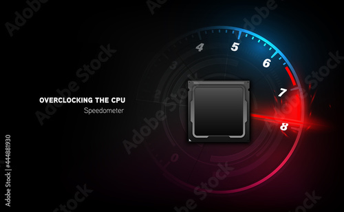 Overclocking the CPU clock speedometer. hi tech circuits fantastic absract backgroun.