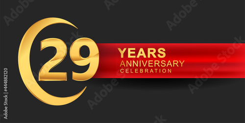 29th anniversary design logotype golden color with ring and red ribbon for anniversary celebration