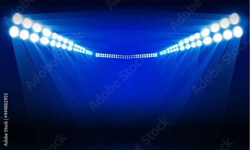 Football arena field with bright stadium lights vs letters for sports and fight competition vector design