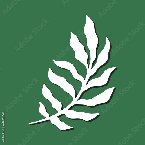 Decorative plant element. White object on a green background. The theme of nature, flowers. Template for plotter laser cutting of paper, metal engraving, wood carving, plywood. Vector illustration.