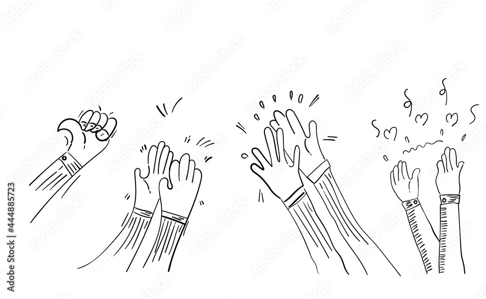 Set of Hand Drawn Applause, Hands Clapping Ovation Gesture With Doodle Style Set of Hand Drawn Applause, Hands Clapping Ovation Gesture With Doodle Style