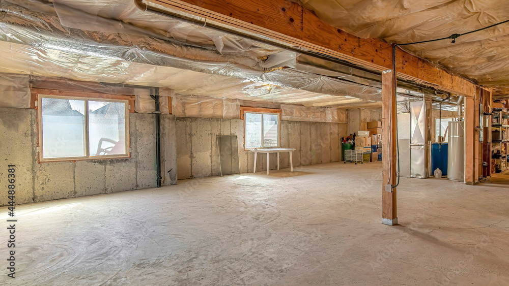 Pano House under construction with unfinished walls and plastic cover on the ceiling Pano House under construction with unfinished walls and plastic cover on the ceiling