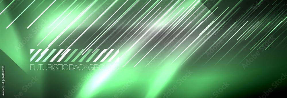 Neon glowing lines, magic energy and light motion background. Vector wallpaper template Neon glowing lines, magic energy and light motion background. Vector wallpaper template