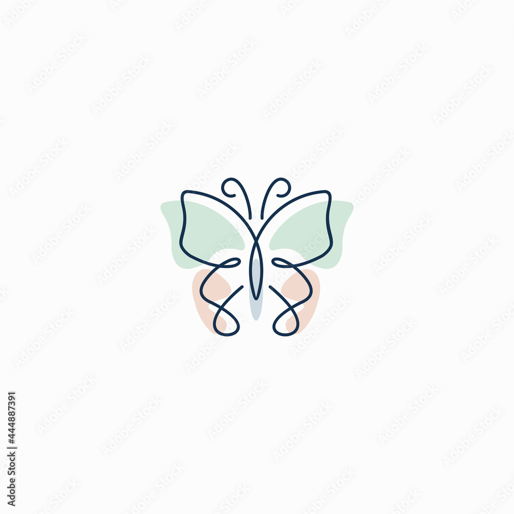 Beauty Butterfly Logo with simple minimalist line art style