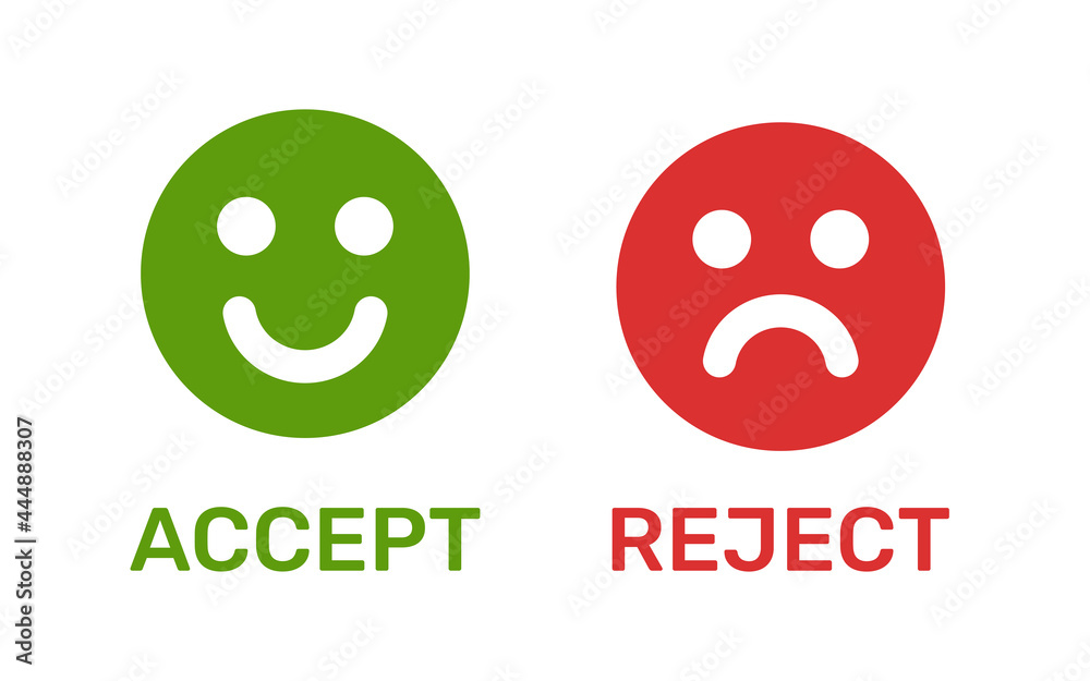 Accept and reject symbols, round vector signs. Approved emoticon with