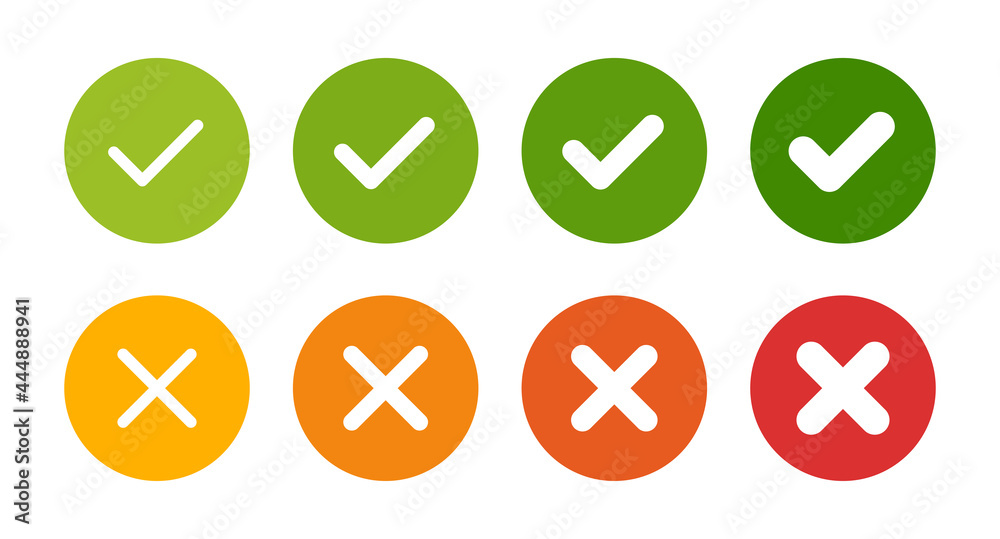 Accept and reject concept. Checkmark and cross icon symbol of right and wrong sign. Vector illustration Accept and reject concept. Checkmark and cross icon symbol of right and wrong sign. Vector illustration