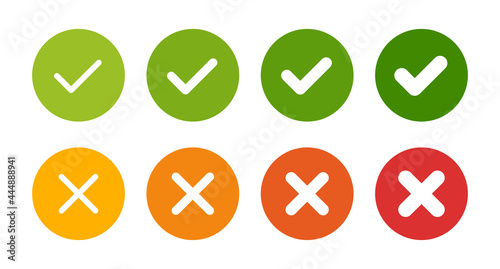 Accept and reject concept. Checkmark and cross icon symbol of right and wrong sign. Vector illustration 