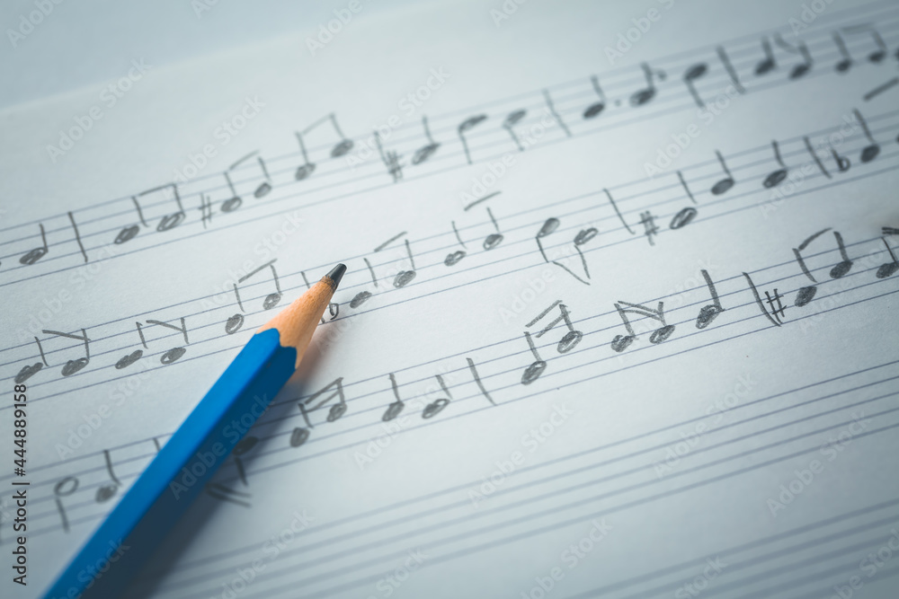 Random music notes with pencil. Music concept. Random music notes with pencil. Music concept.