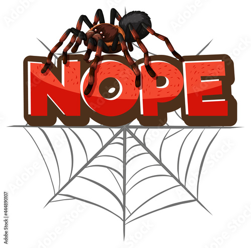 Spider cartoon character with Nope font banner isolated