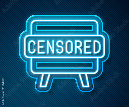 Glowing neon line Censored stamp icon isolated on blue background. Vector