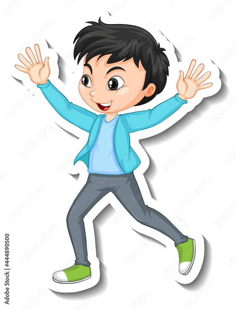 Sticker design with character of a happy boy