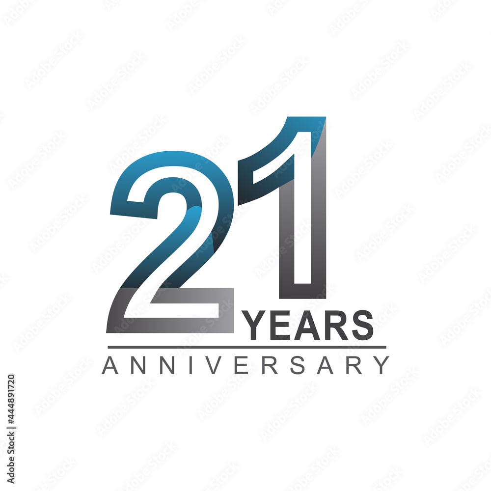21st years anniversary logotype bold line number with grey and blue ...