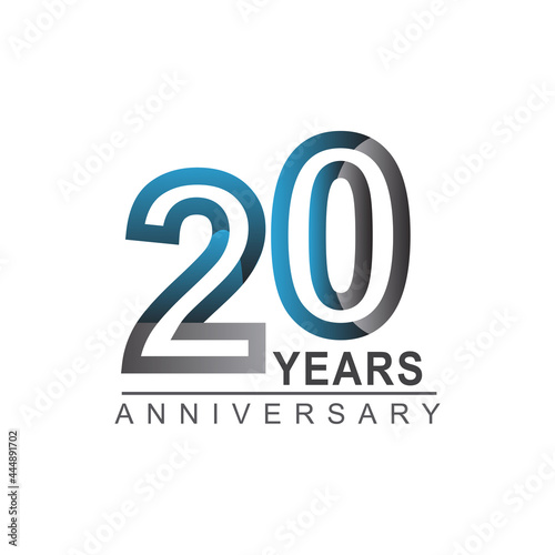 20th years anniversary logotype bold line number with grey and blue color for celebration event isolated on blue background
