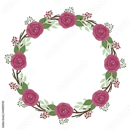 red roses wreath, circle frame with red roses watercolor border