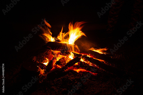 Сampfire flame on dark background