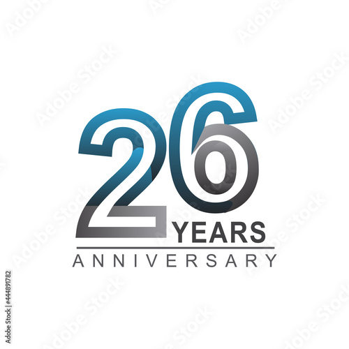 26th years anniversary logotype bold line number with grey and blue color for celebration event isolated on blue background photo
