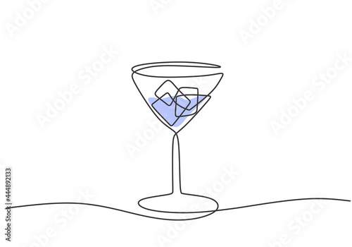 Continuous one line drawing of a glass of wine isolated on white background. Champagne wine a glass concept with minimalism design. Romantic dinner theme. Vector illustration