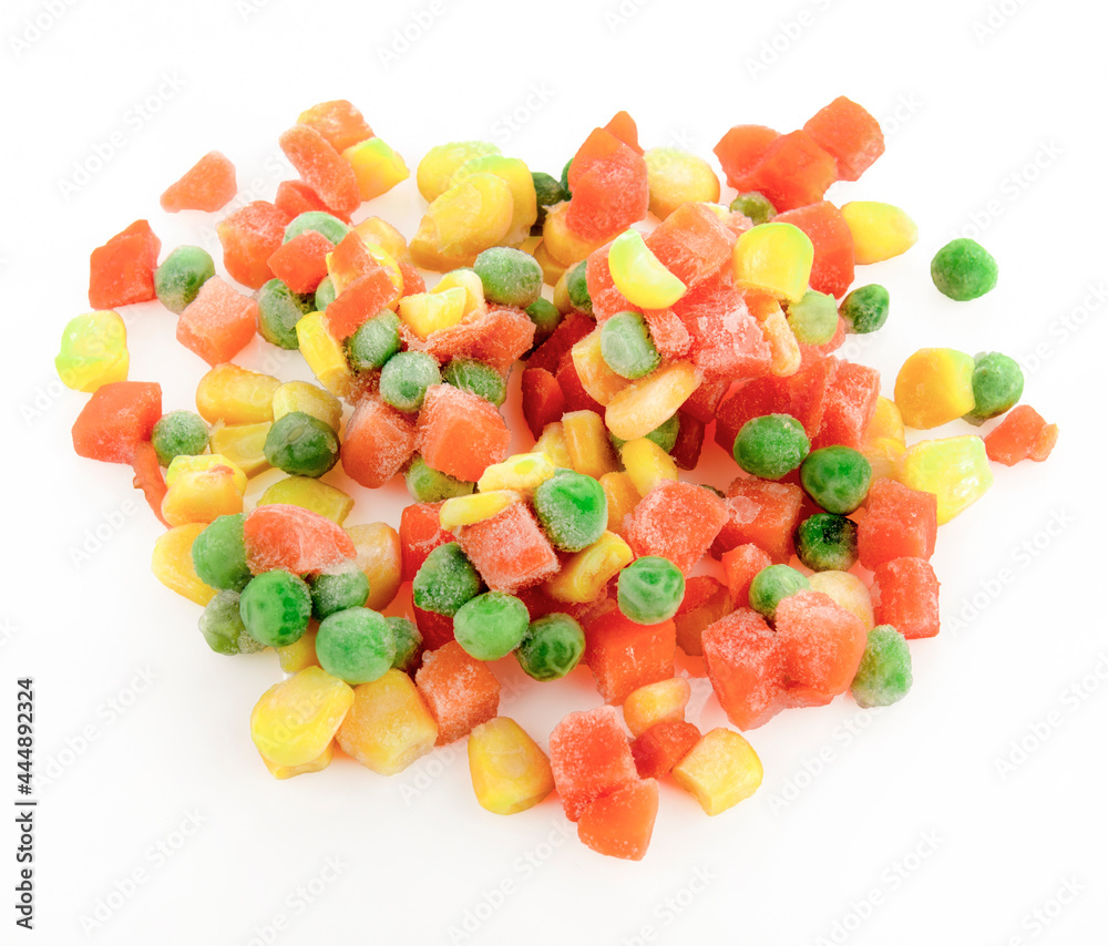 Fresh mixed vegetables on white. Golden mix.